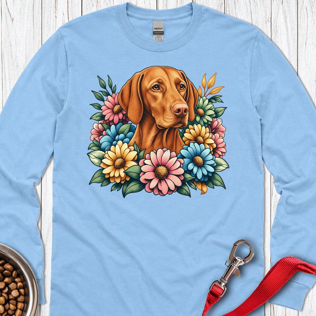 Vizsla Flower Wreath Long Sleeve Carolina Blue