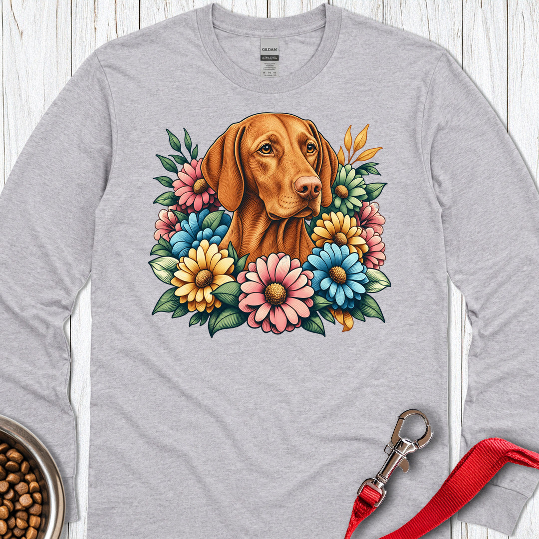 Vizsla Flower Wreath Long Sleeve Sport Grey