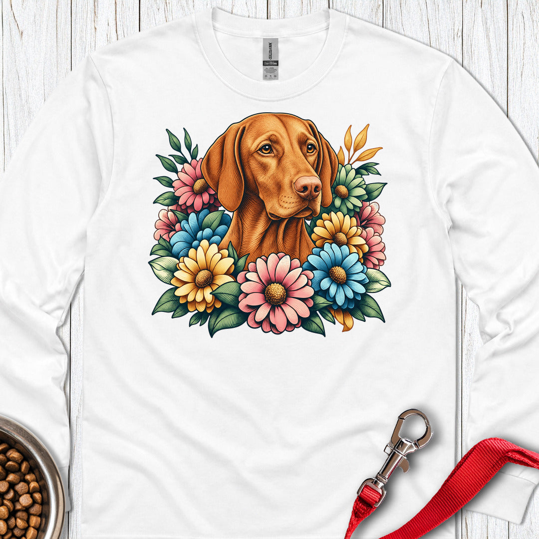 Vizsla Flower Wreath Long Sleeve White
