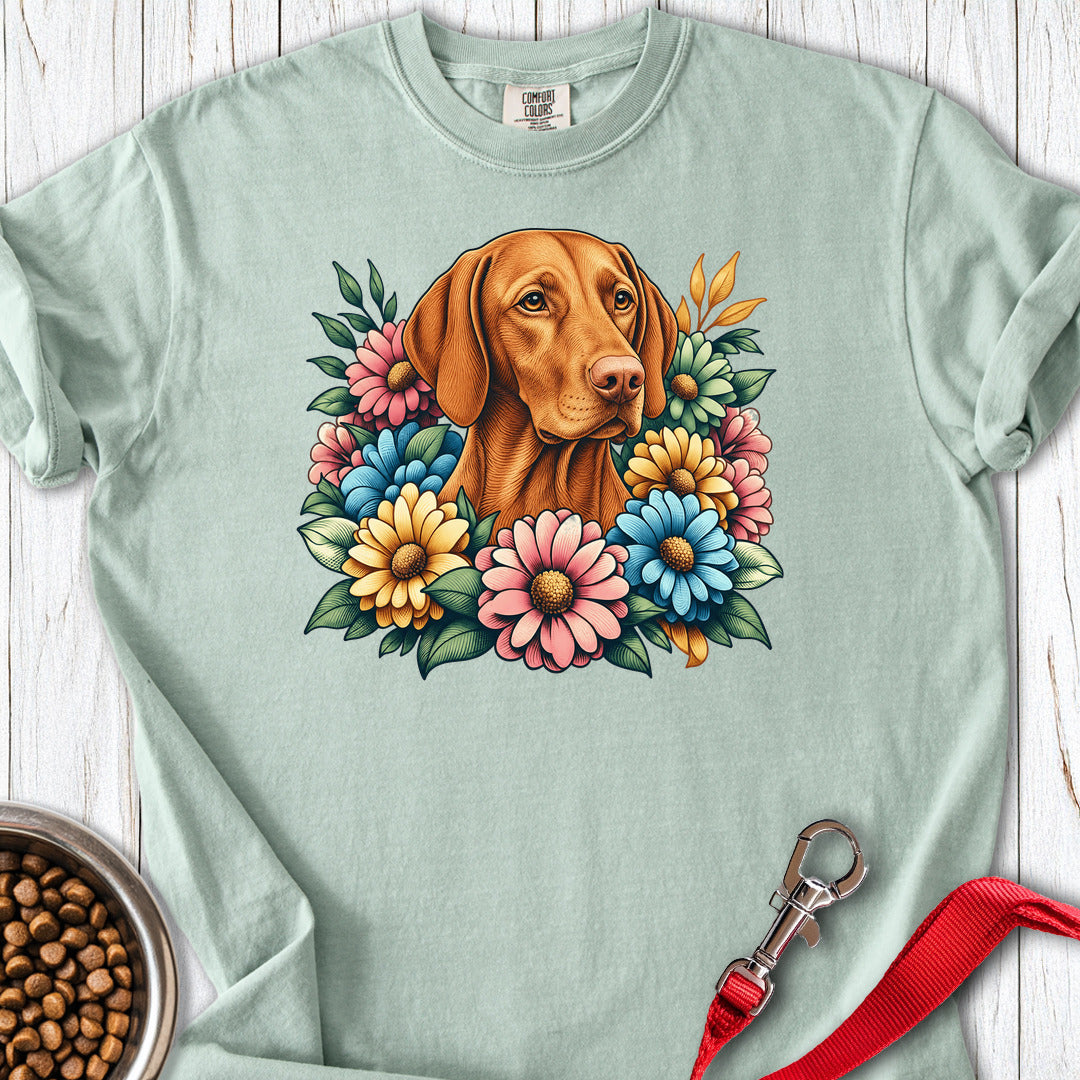 Vizsla Flower Wreath Premium Tee — Bay