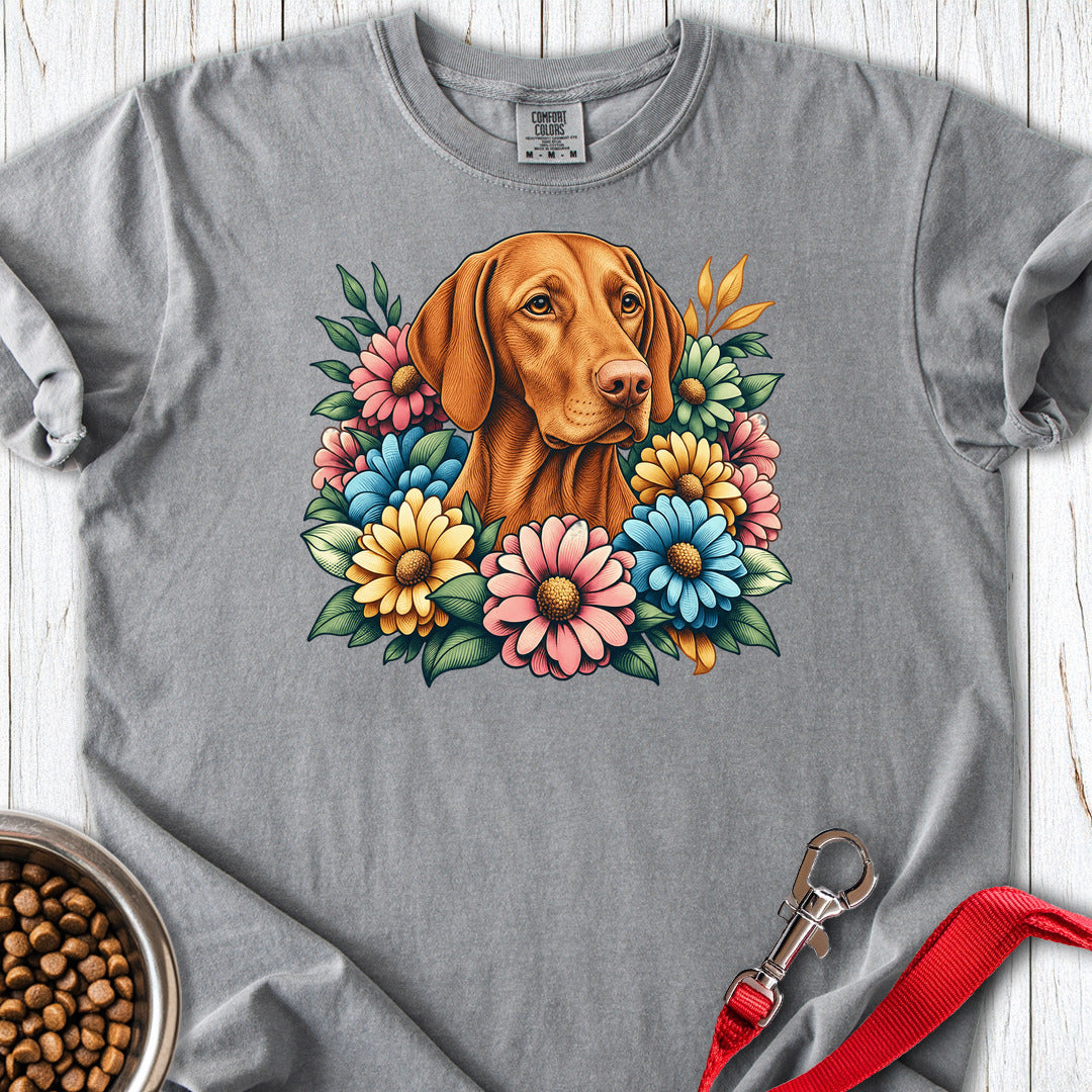 Vizsla Flower Wreath Premium Tee — Grey