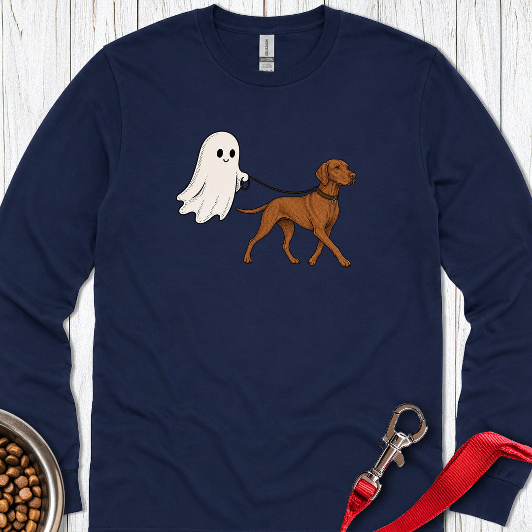 Vizsla Ghost Halloween Long Sleeve Navy