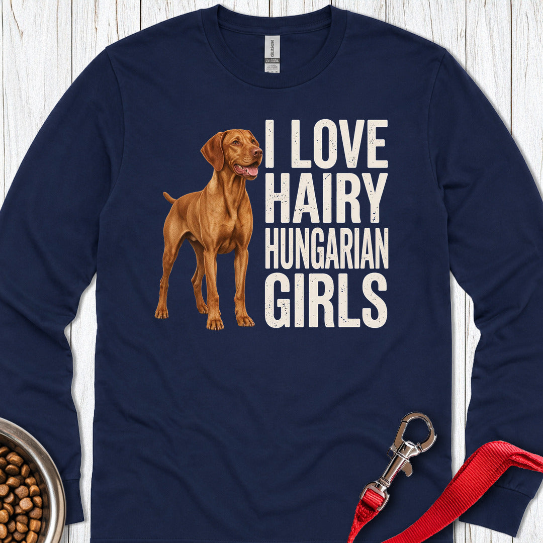 Vizsla Hairy Hungarian Girls Long Sleeve Navy