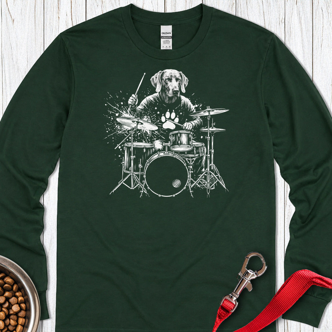 Weimaraner Drummer Long Sleeve — Forest Green