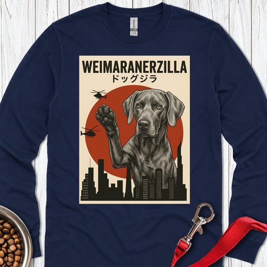 Weimaraner Weimaranerzilla Long Sleeve — Navy