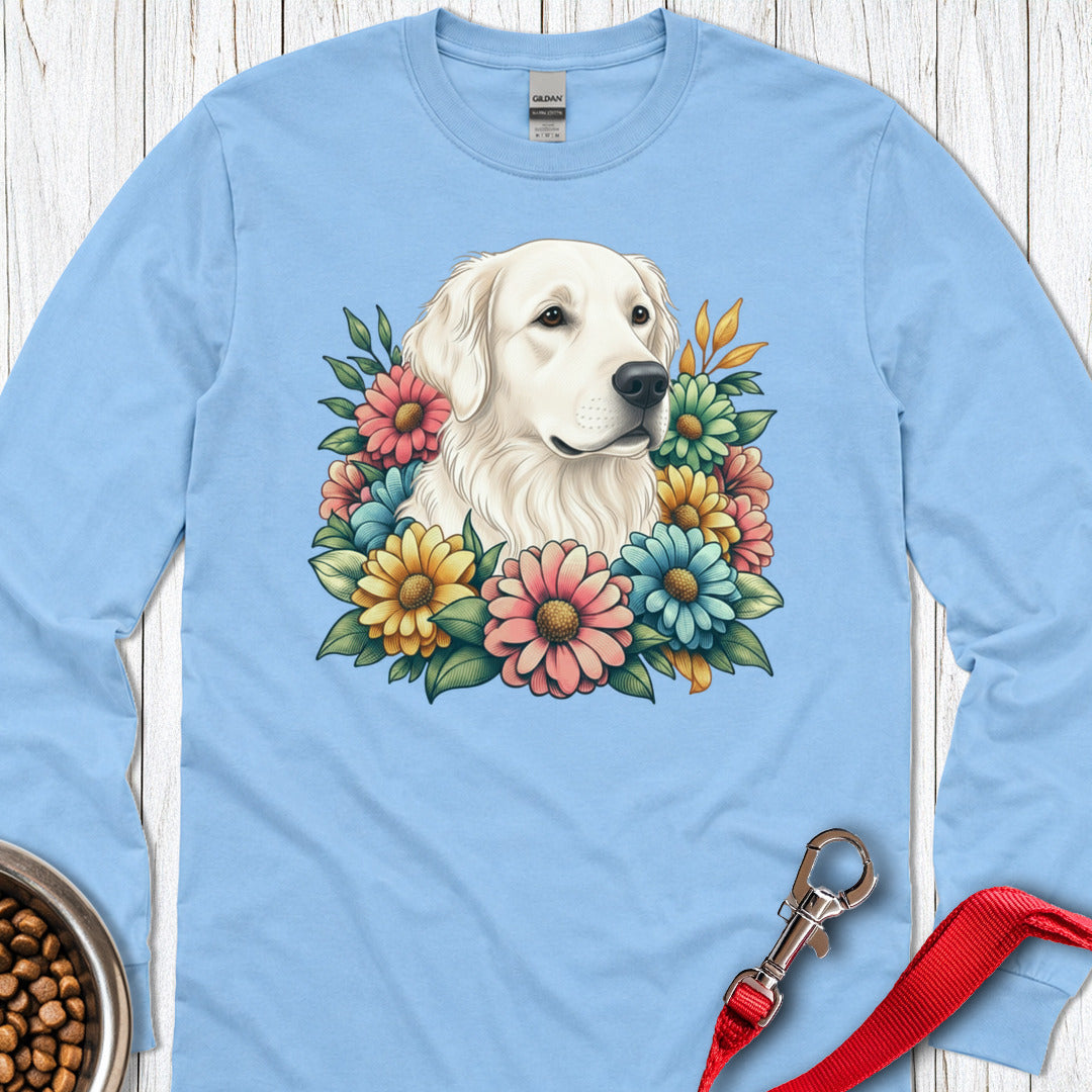 White Golden Retriever Flower Long Sleeve — Carolina Blue