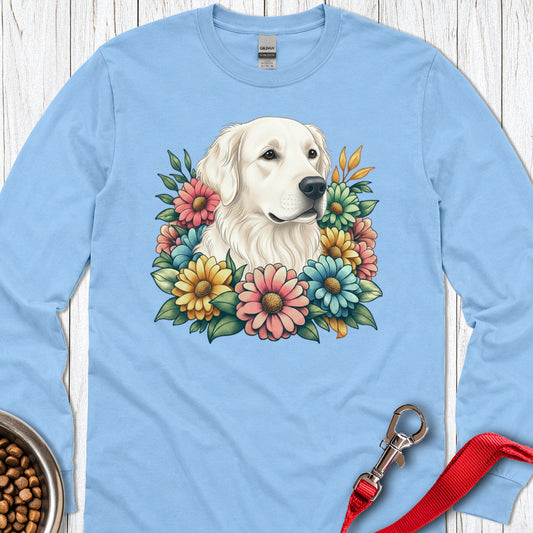 White Golden Retriever Flower Long Sleeve — Carolina Blue