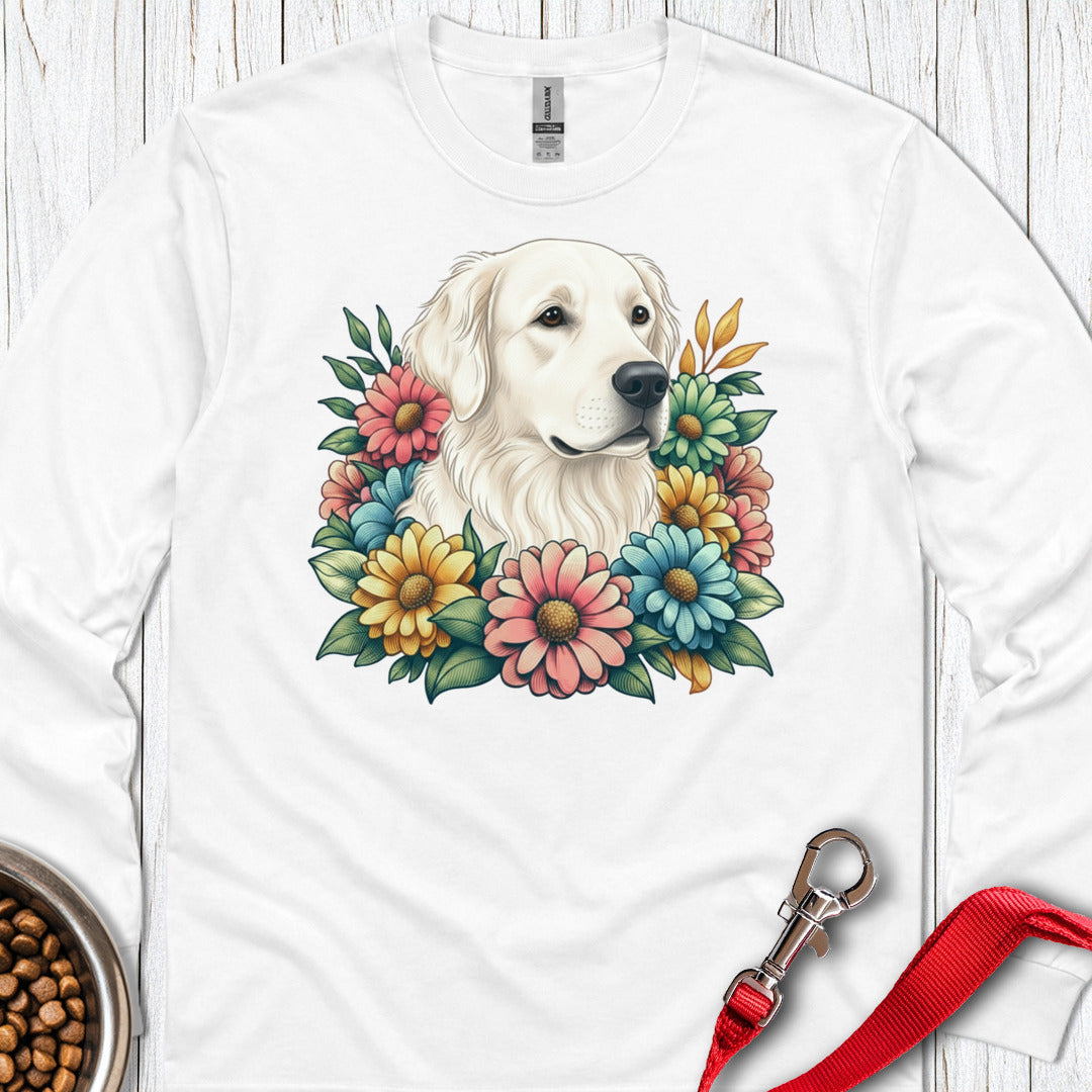 White Golden Retriever Flower Long Sleeve — White