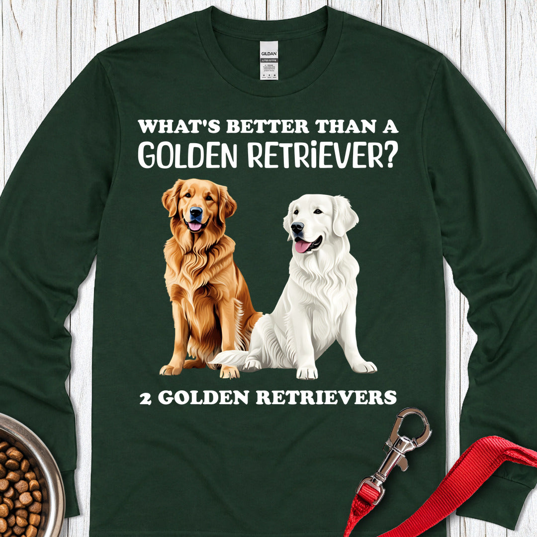 White & Golden Retriever Long Sleeve — Forest Green