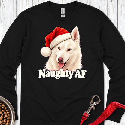 White Husky Naughty Christmas Long Sleeve — Black