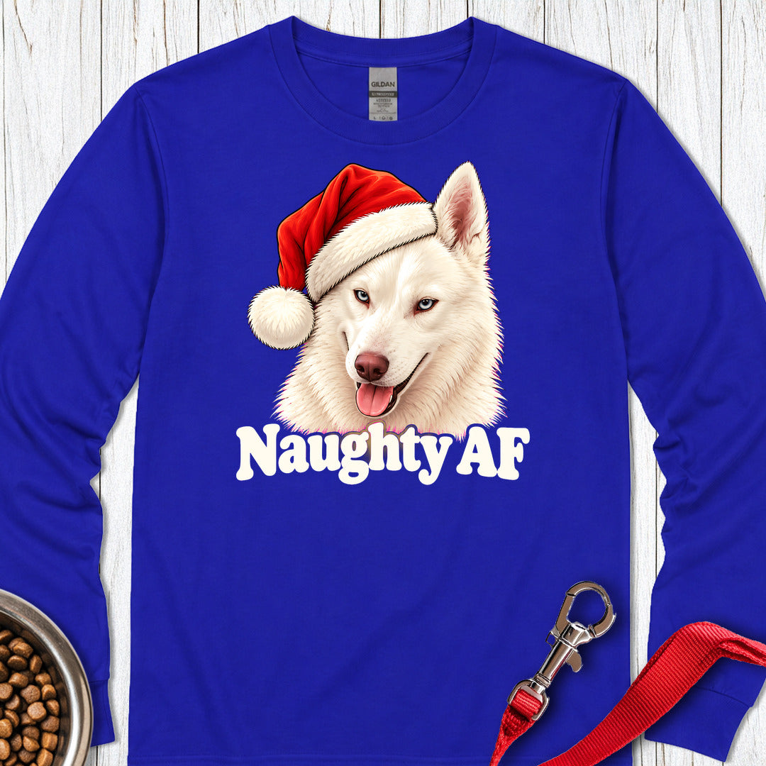 White Husky Naughty Christmas Long Sleeve — Royal