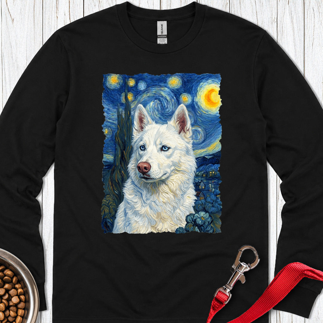 White Husky Van Gogh Long Sleeve — Black