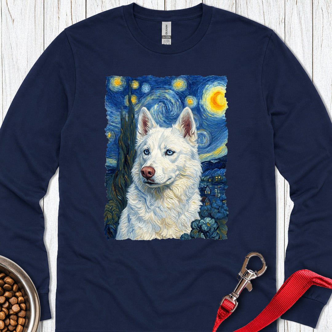 White Husky Van Gogh Long Sleeve — Navy