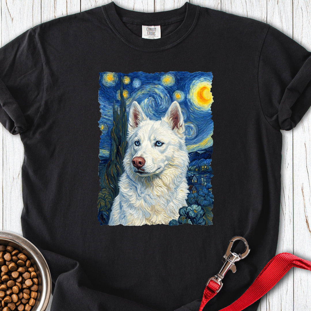 White Husky Van Gogh Premium Tee Black