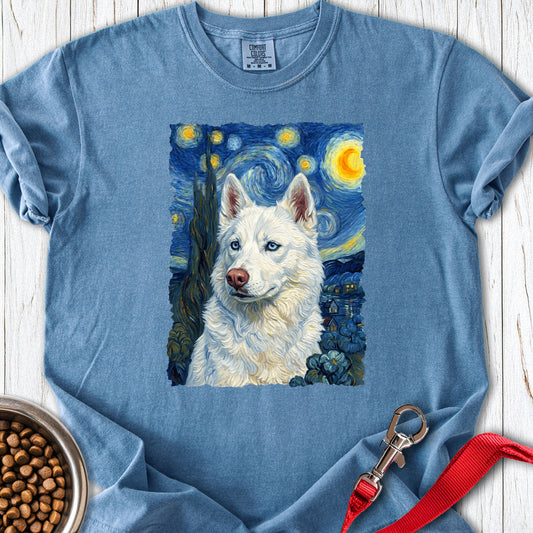 White Husky Van Gogh Premium Tee Blue Jean