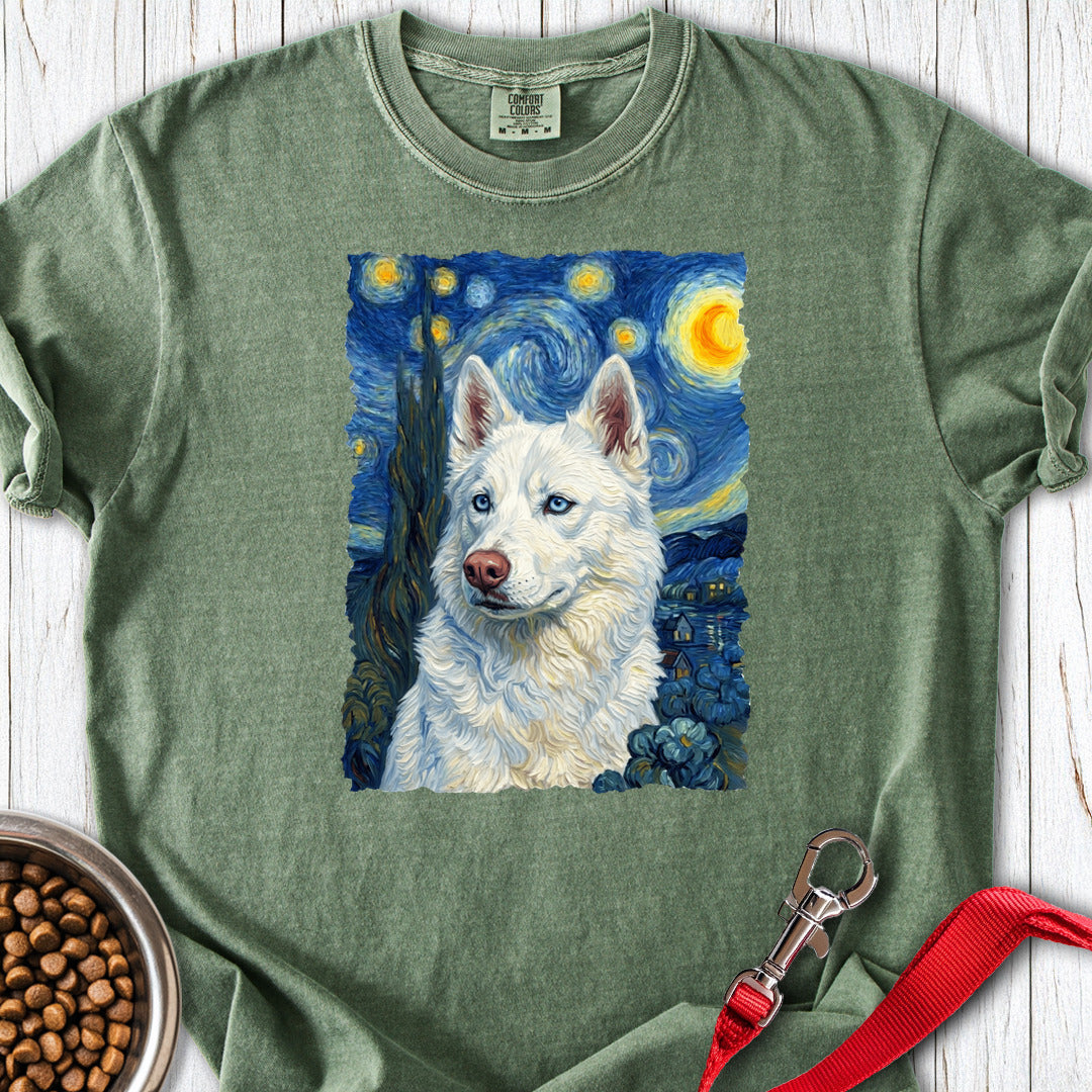 White Husky Van Gogh Premium Tee Moss