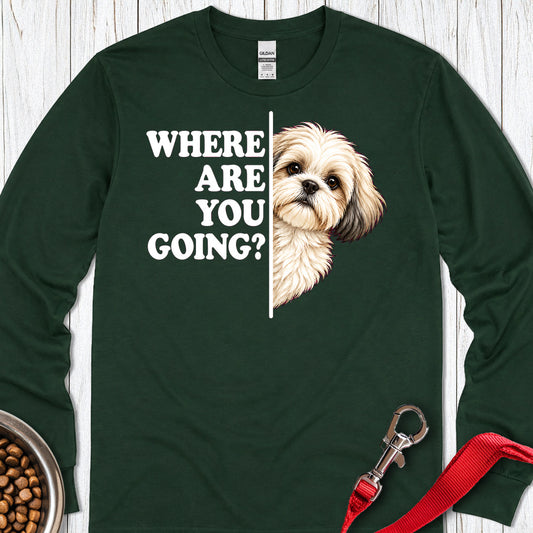 White Shih Tzu Alert Long Sleeve Forest Green