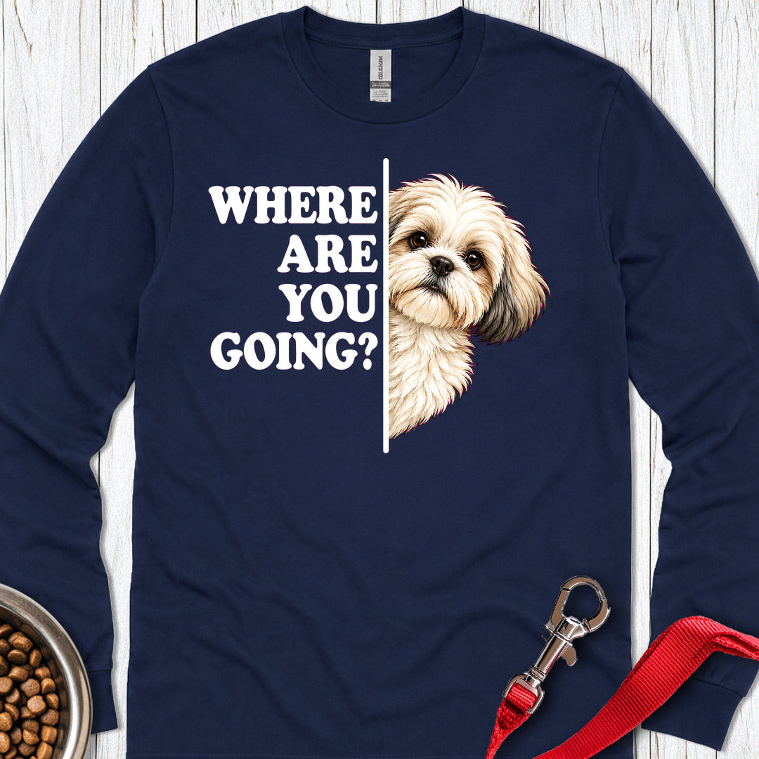 White Shih Tzu Alert Long Sleeve — Navy