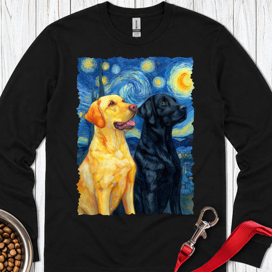 Yellow & Black Lab Van Gogh Long Sleeve — Black