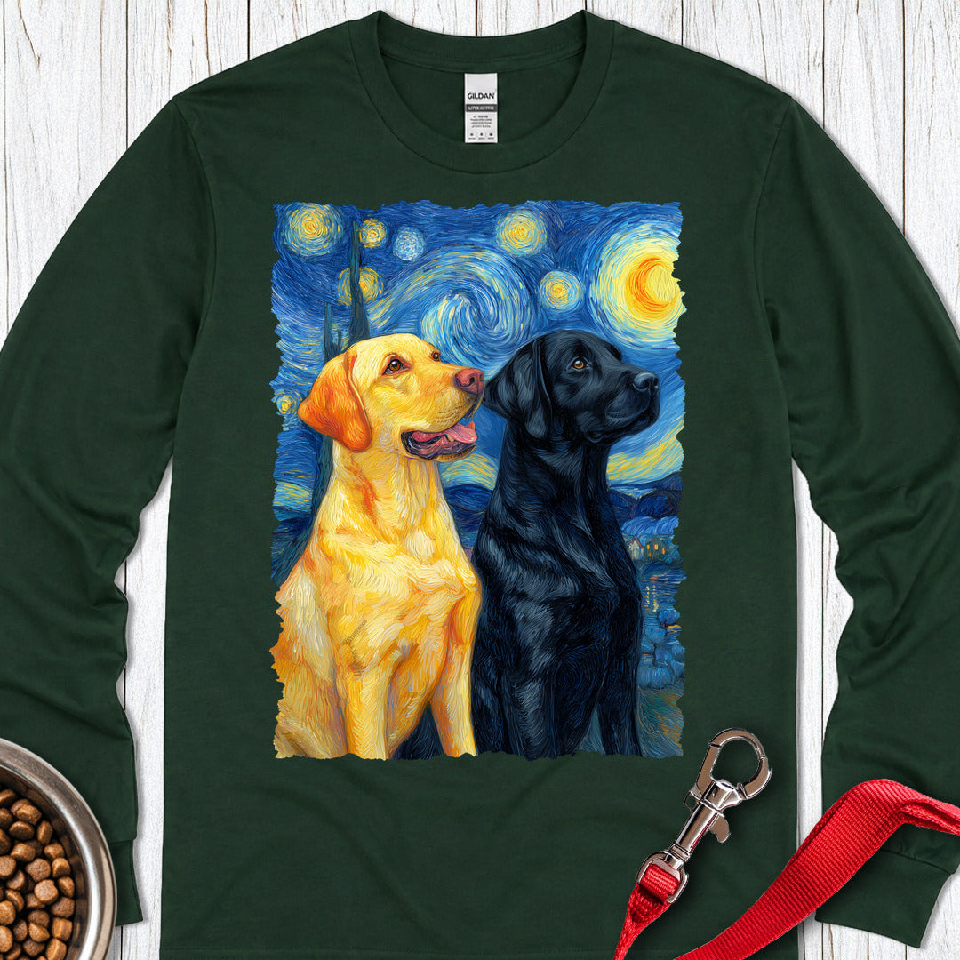 Yellow & Black Lab Van Gogh Long Sleeve — Forest Green