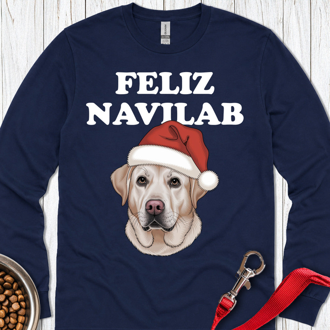 Yellow Lab Funny Christmas Long Sleeve — Navy
