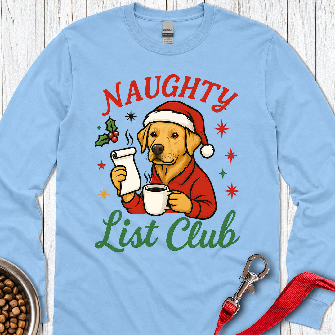 Yellow Lab Naughty List Club Long Sleeve — Carolina Blue