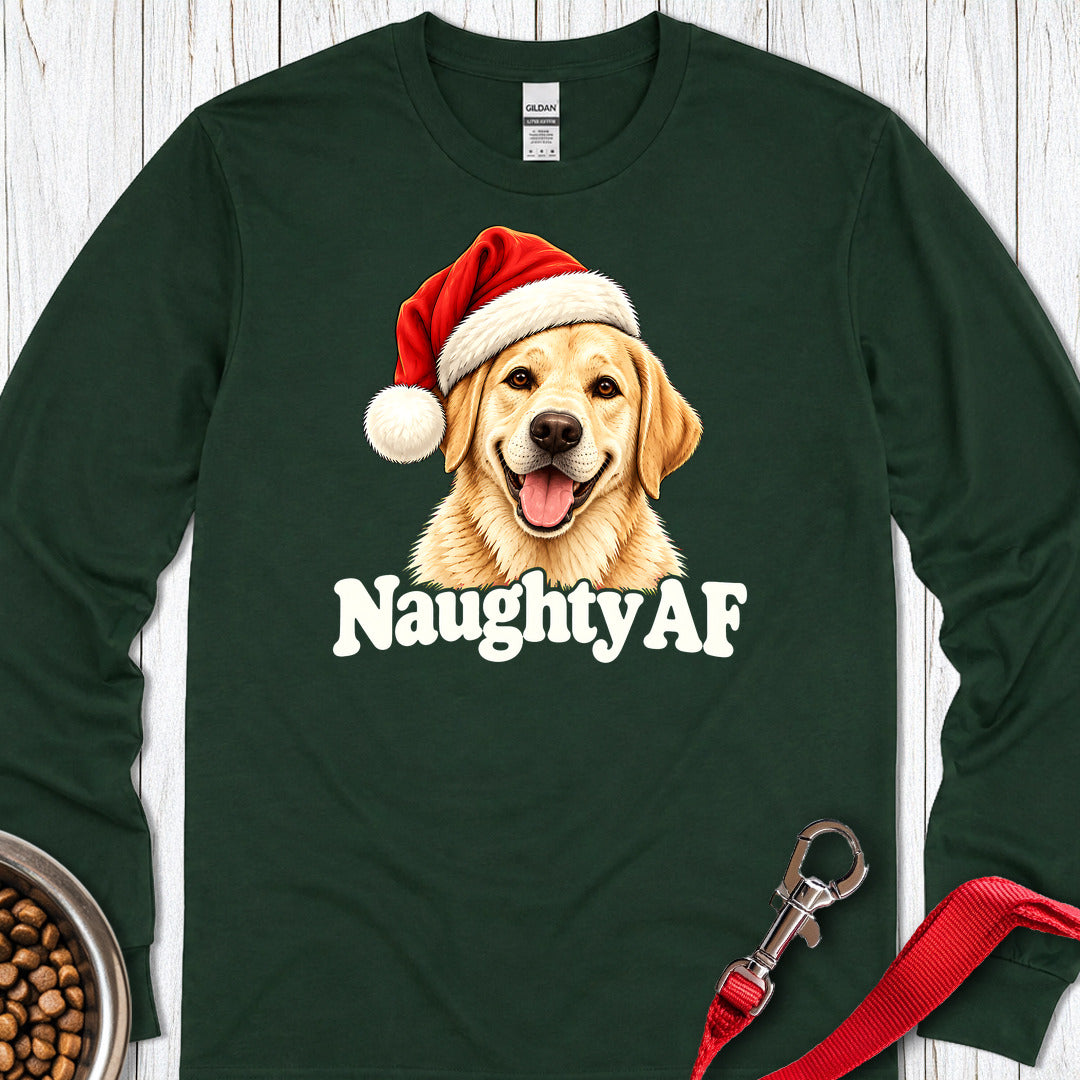 Yellow Labrador Christmas Naughty Long Sleeve — Forest Green