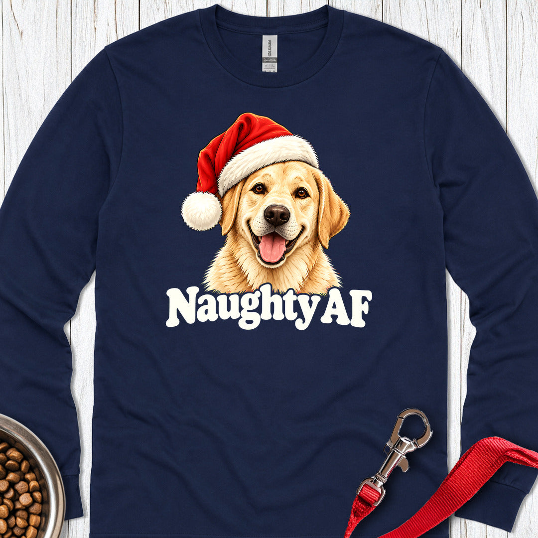 Yellow Labrador Christmas Naughty Long Sleeve — Navy