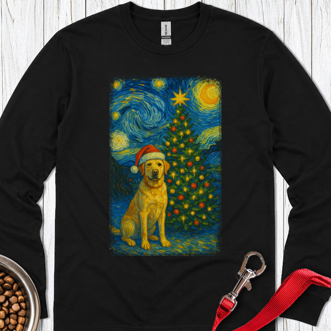 Yellow Labrador Christmas Van Gogh Long Sleeve — Black