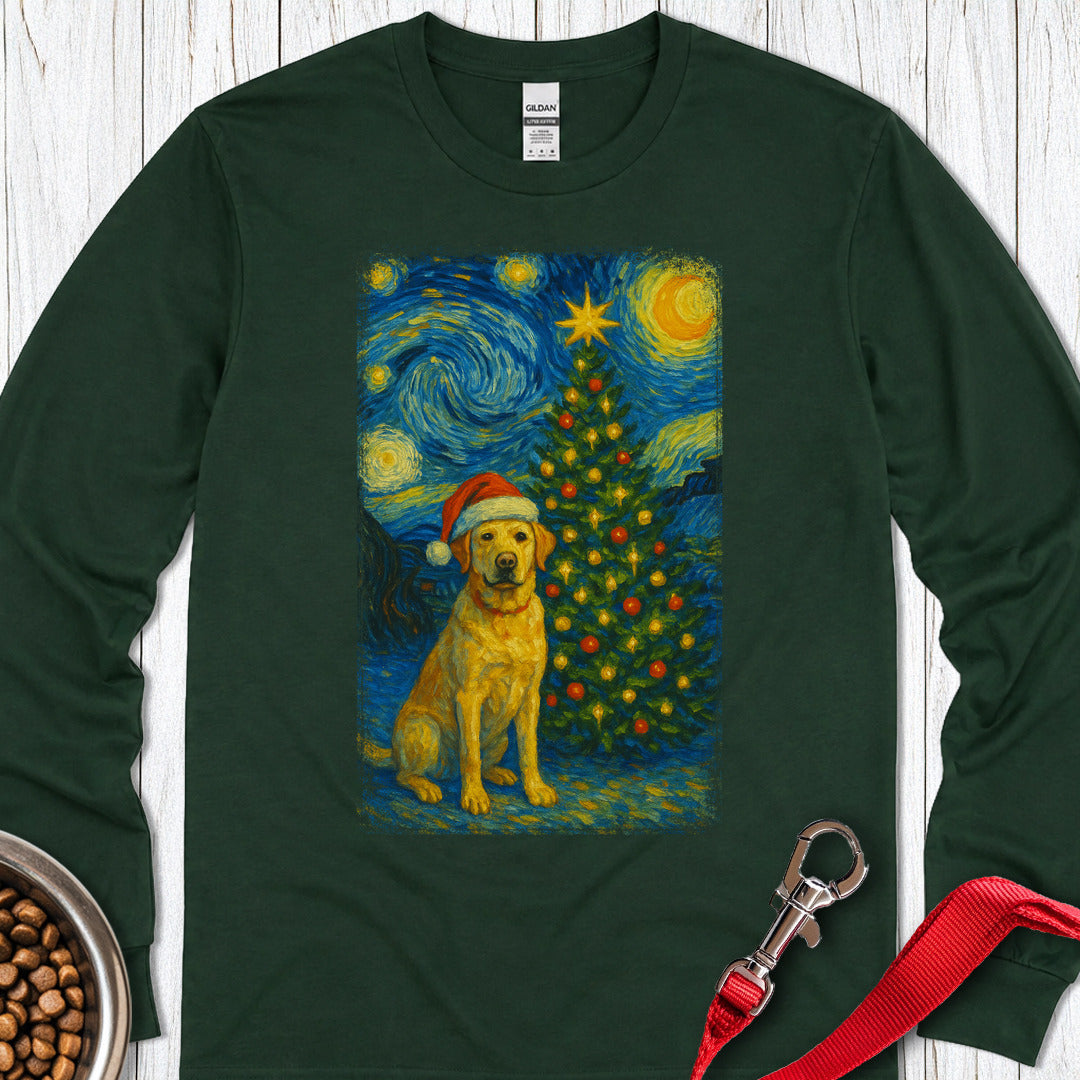 Yellow Labrador Christmas Van Gogh Long Sleeve — Forest Green