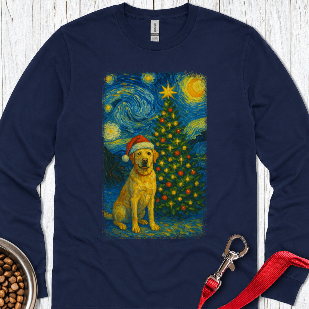 Yellow Labrador Christmas Van Gogh Long Sleeve — Navy