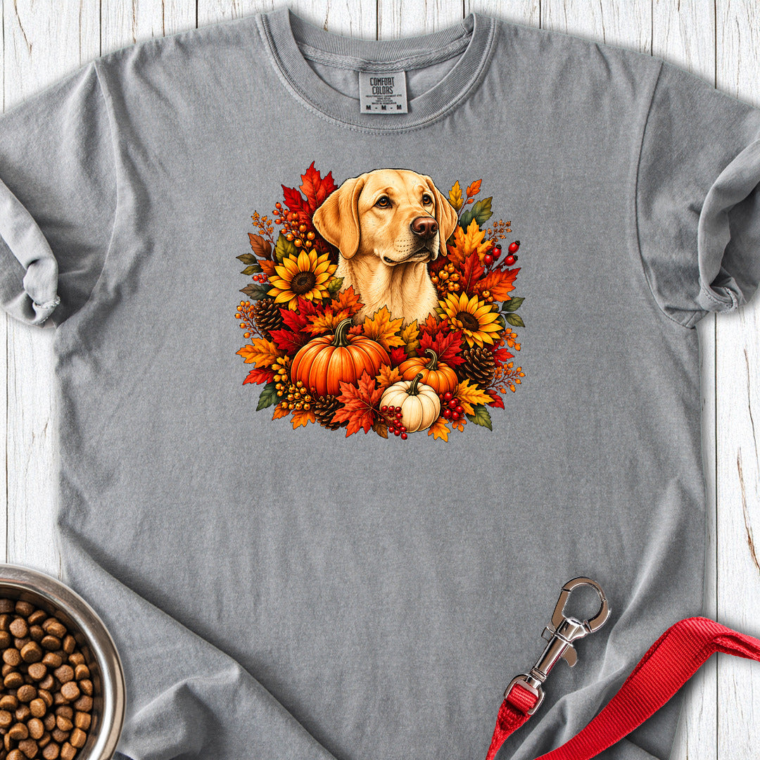 Yellow Labrador Fall Wreath Premium Tee Grey