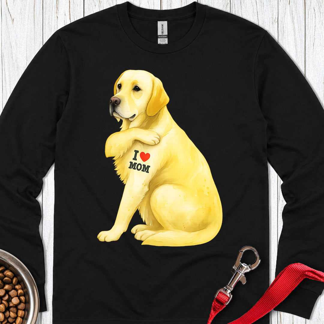 Yellow Labrador I Love Mom Long Sleeve — Black