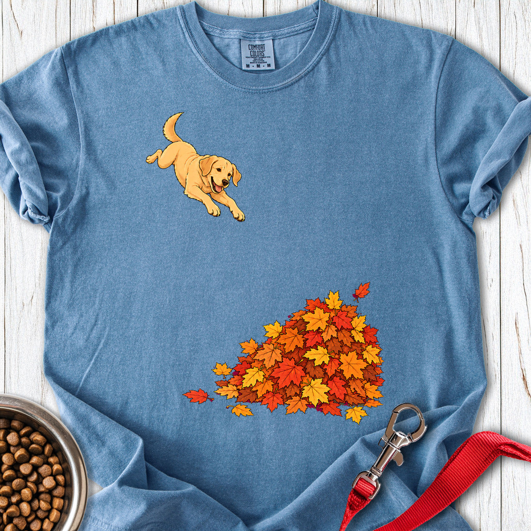 Yellow Labrador Leaf Pile 2 Premium Tee — Blue Jean