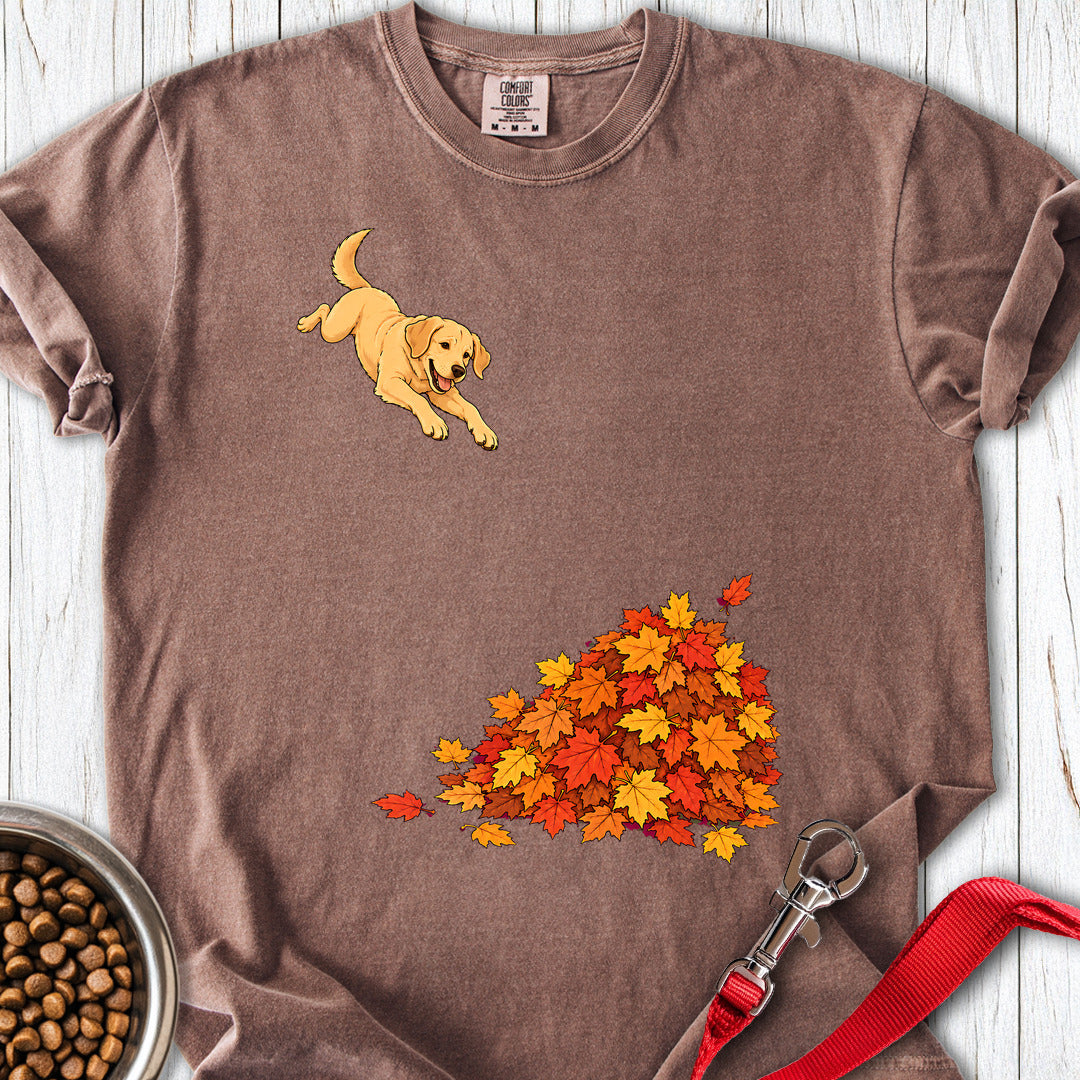 Yellow Labrador Leaf Pile 2 Premium Tee — Espresso