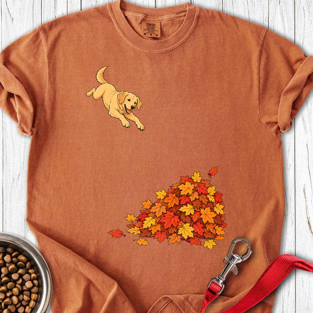 Yellow Labrador Leaf Pile 2 Premium Tee — Yam