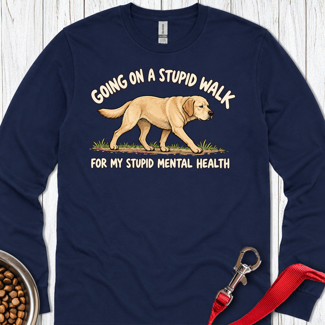 Yellow Labrador Stupid Walk Long Sleeve — Navy