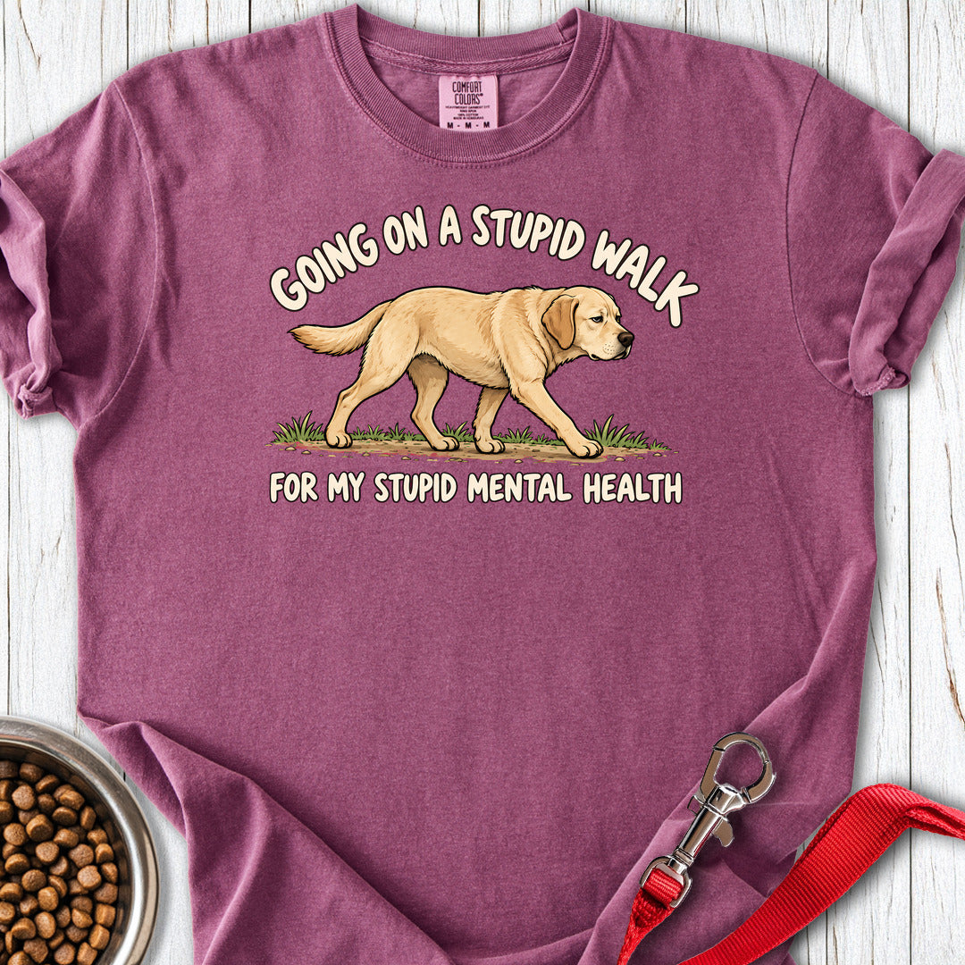 Yellow Labrador Stupid Walk Premium Tee — Berry