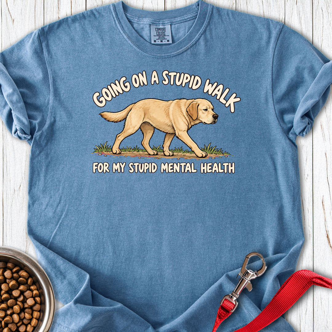 Yellow Labrador Stupid Walk Premium Tee — Blue Jean
