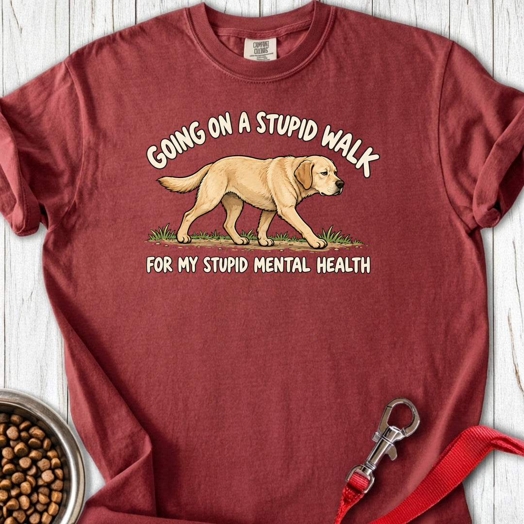 Yellow Labrador Stupid Walk Premium Tee — Brick