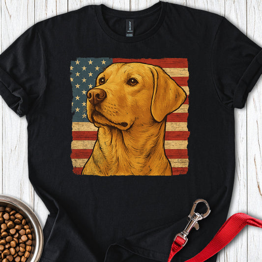 Yellow Labrador USA Flag Black