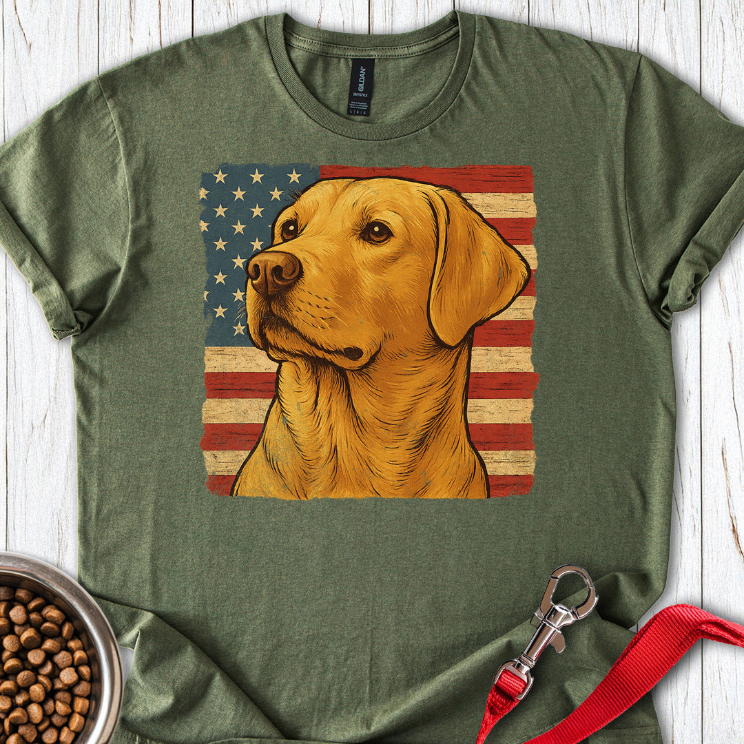 Yellow Labrador USA Flag Military Green