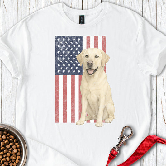 Yellow Labrador USA Flag Faded White