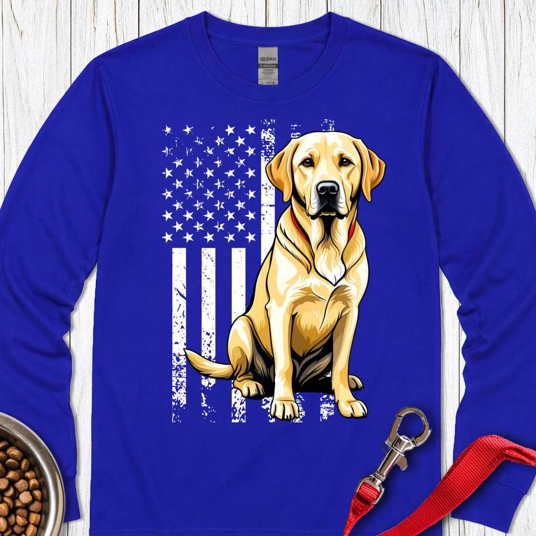 Yellow Labrador USA Flag Long Sleeve — Royal