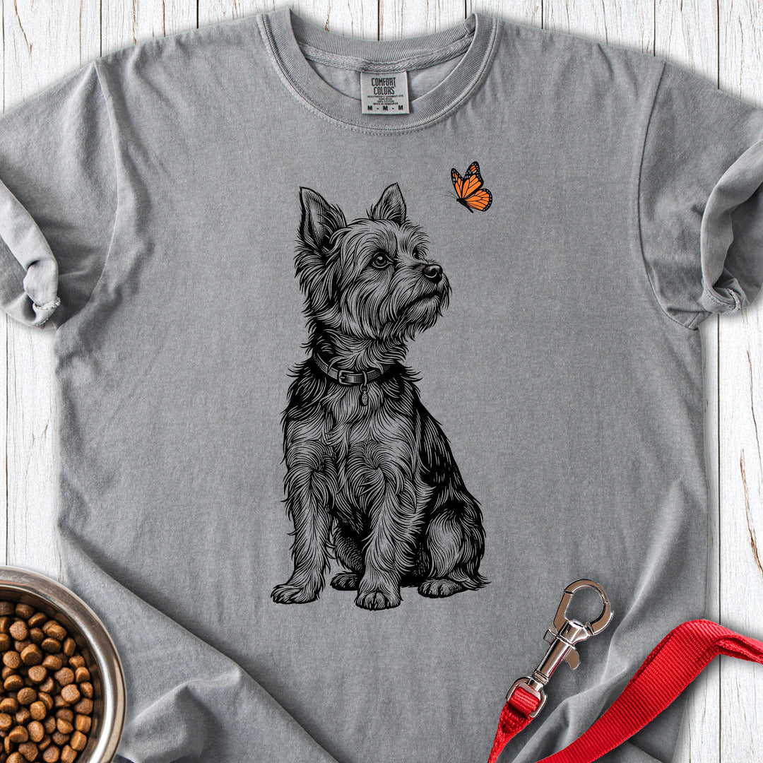 Yorkshire Terrier Butterfly Premium Tee Grey