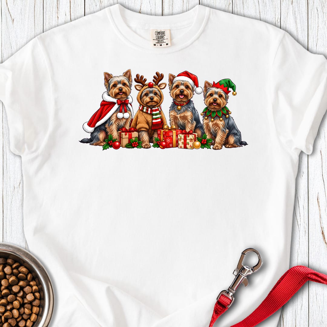 Yorkshire Terrier Christmas Group Premium Tee — White