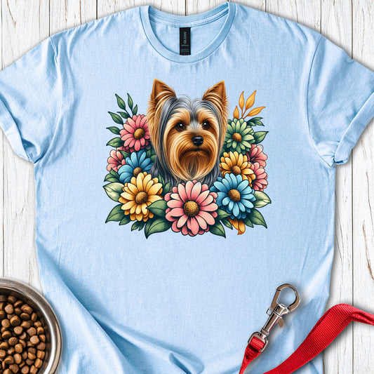 Yorkshire Terrier Flower Wreath Light Blue