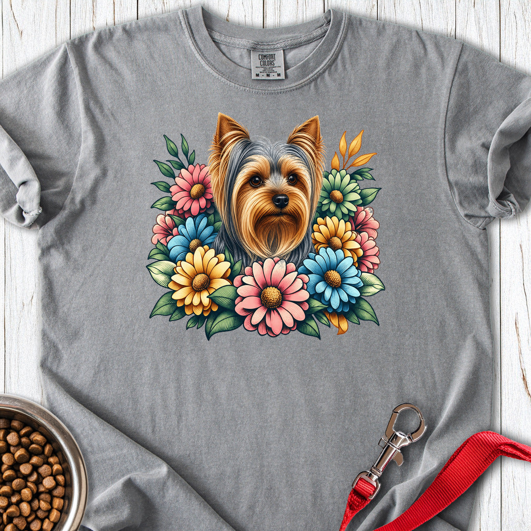 Yorkshire Terrier Flower Wreath Premium Tee Grey