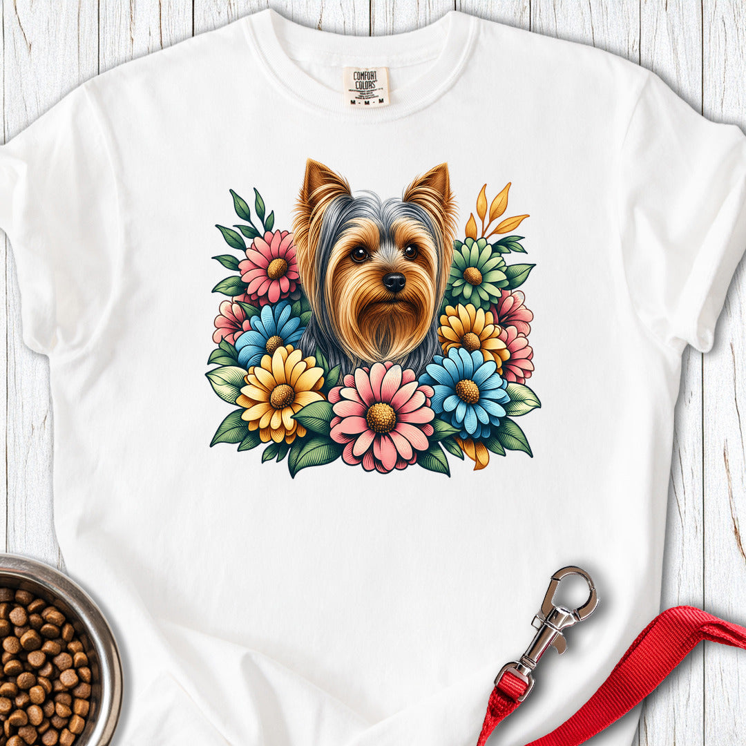 Yorkshire Terrier Flower Wreath Premium Tee White